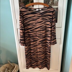 Chico’s Travelers sz 2 Stylish Zebra Print Dress euc
